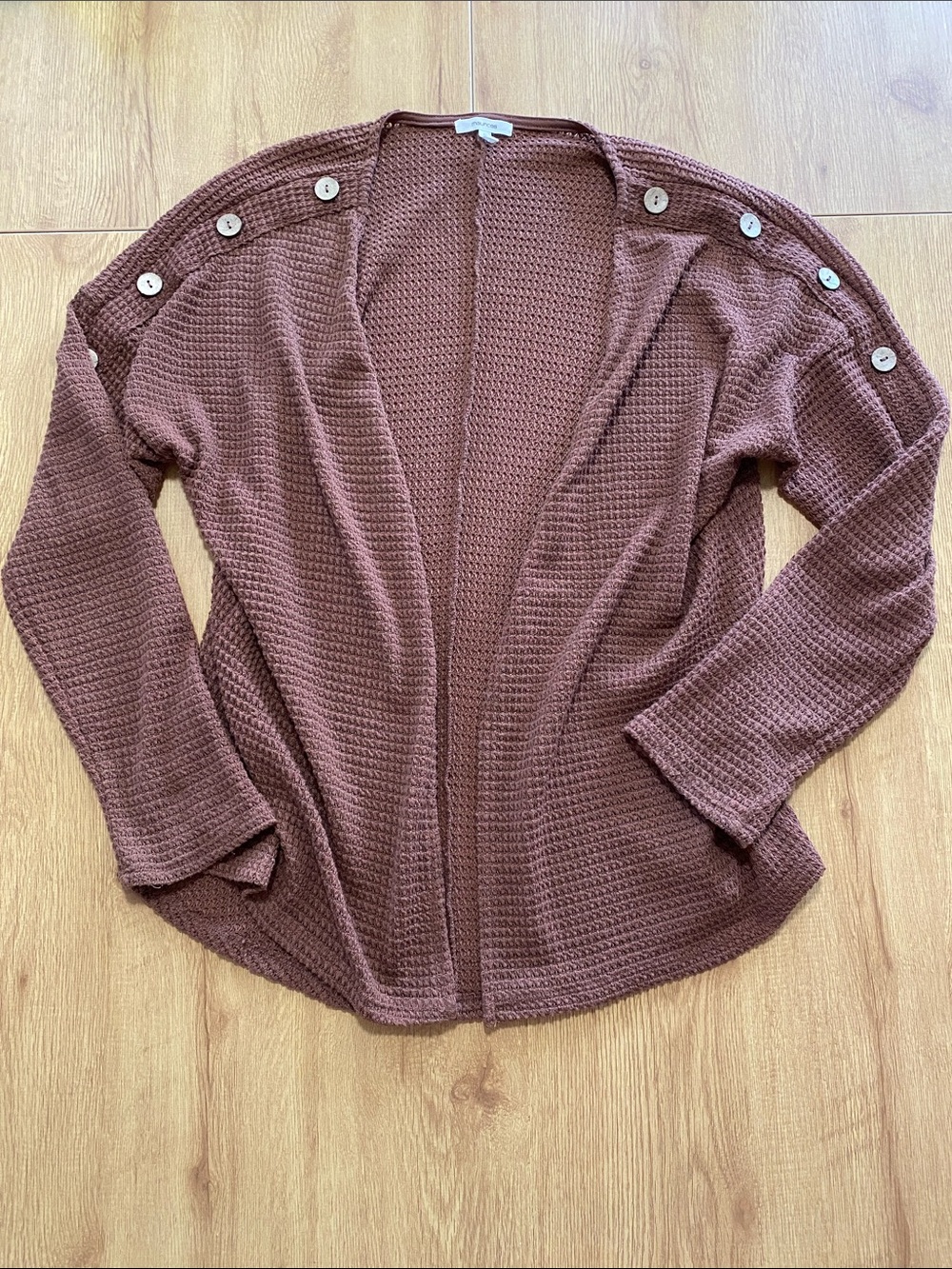 Maurices Button-Shoulder Waffle Knit Cardigan - Brown